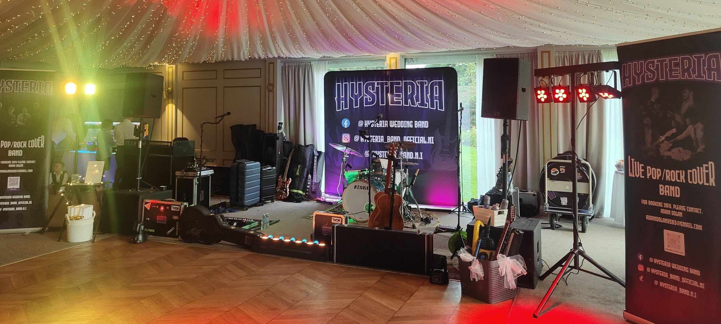 Live music setup with Hysteria Wedding Band
